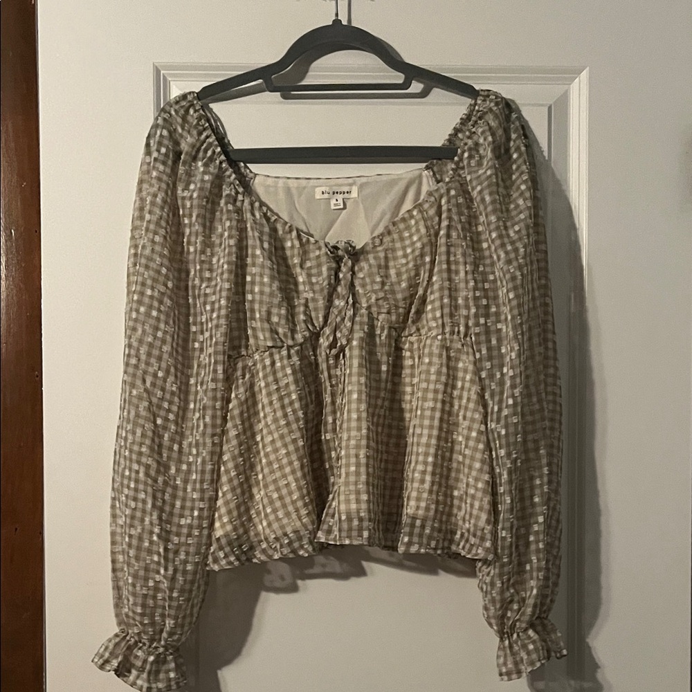 Blu Pepper-Checkered Blouse - Brown and White